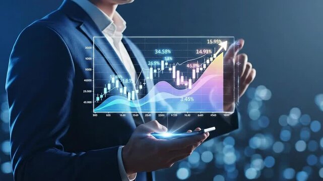 Financial Growth Visualization - Man Analyzing Stock Market Trends
