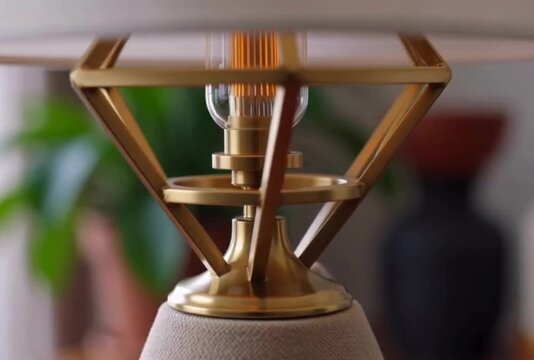 Close Up of Decorative Lamp with Golden Frame Enhancing Interior Design and Home Decor with Modern Lighting Fixtures and Elegant Style for Living Room