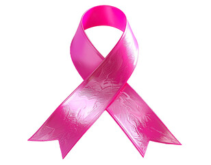 Glossy Pink Ribbon Symbol for Breast Cancer Awareness Isolated on Transparent Background