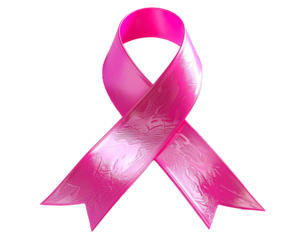Glossy Pink Ribbon Symbol for Breast Cancer Awareness Isolated on Transparent Background
