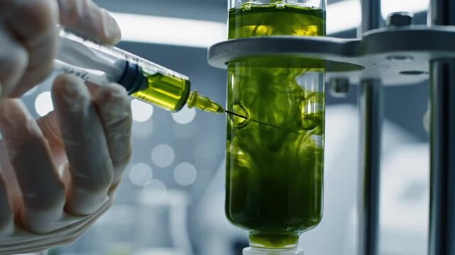 Laboratory experiment modern science lab video sequence chemical reaction close-up innovation in biotechnology
