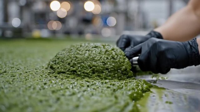 Crafting green paste industrial facility food processing clean environment close-up view culinary concept for seo impact
