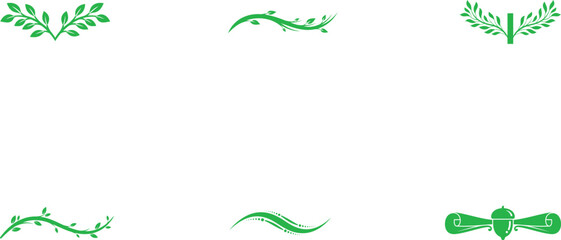 Green Leafy Vines and Decorative Elements for Ornamental Design and Botanical Accents in Digital Illustrations with Natural Themed Patterns and Organic Shapes on a White Background