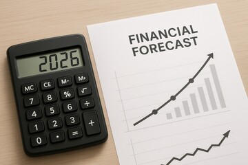 Calculator showing 2026 symbolizing financial forecast and budget planning for the New Year