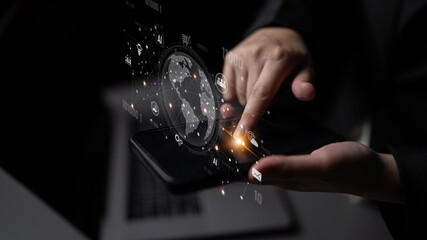 Global AI-powered digital network ecosystem connecting data, finance, analytics, ecommerce, communication, and automation across continents through technology and cloud Latch