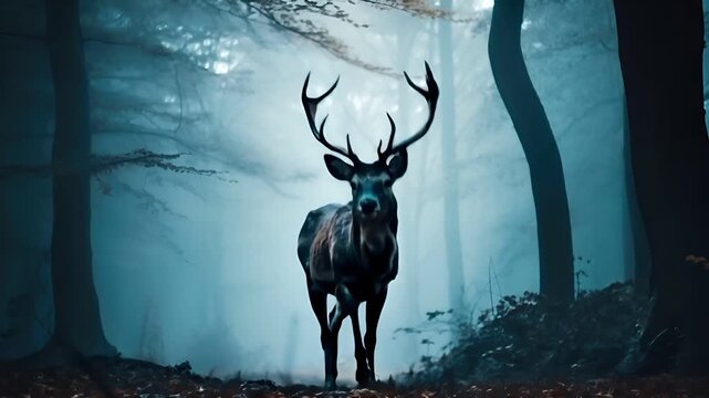 deer in misty forest wallpaper.