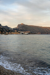 Beach in Altea coastal town of Spain at sunset