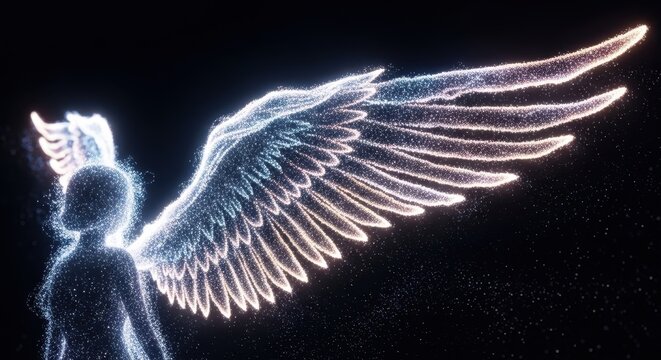 Shimmering celestial being with radiant wings, a symbol of hope and transformation