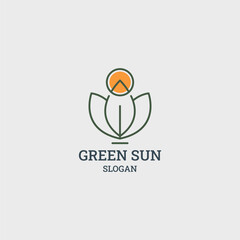 Green sun logo style icon design template vector illustration