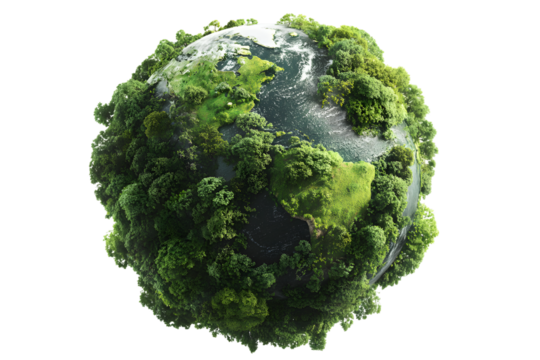 Green earth globe covered with trees isolated on transparent background - Powered by Adobe