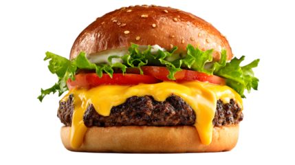 Delicious cheeseburger with fresh toppings isolated on transparent background