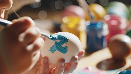 Creative easter egg painting activity home diy crafting brightly lit close-up focus family fun