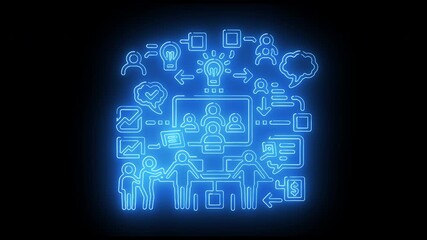 Neon network of people icons showing global communication, social connections and multi-user digital ecosystem - Powered by Adobe