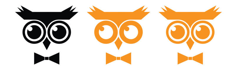 Trendy owl logo design with bow tie for creative brand identity,Owl logo template vector icon and symbol Logo Template Design,Smart Owl Logo can be use for icon, sign, logo and etc