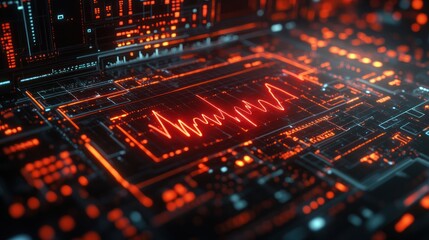 Obraz premium Digital circuit board with heartbeat graphic