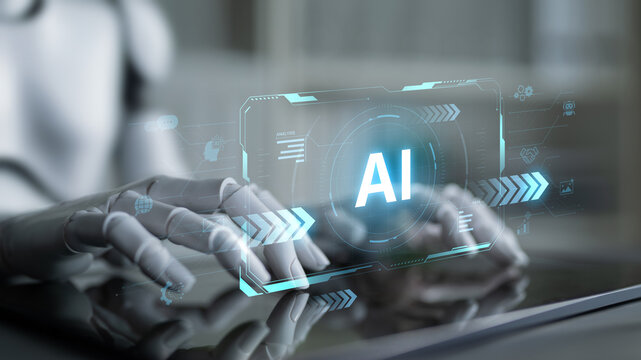 A self-aware AI assistant displays its central processing hub on a futuristic interface. This generative technology demonstrates its capabilities in machine learning and data analysis. Fermion