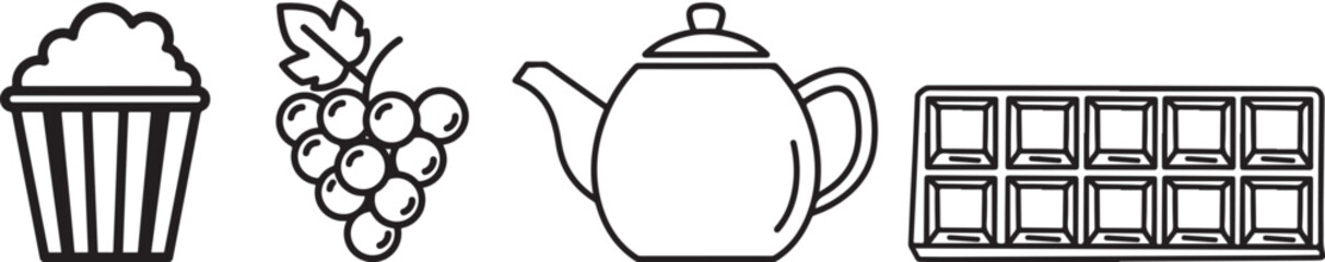 Minimalist Black Outline Illustrations of Food and Drink Icons