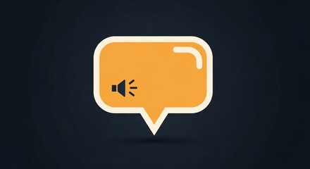 Orange speech bubble with a muted speaker icon on a dark blue background, symbolizing silent communication or a notification.