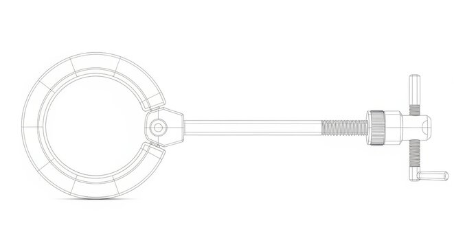 A wireframe sketch of a scientific instrument, possibly a spectroscope or a part of a larger apparatus