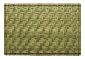 Handwoven natural green bamboo mat with intricate texture, traditional rustic craft background