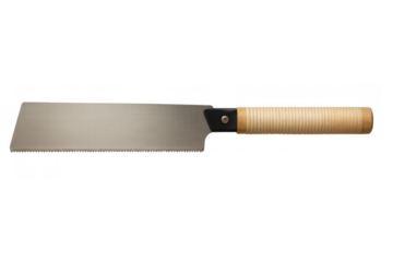 Japanese pull saw with wood handle and steel blade, woodworking tool for precise cutting tasks, transparent background