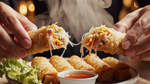 Delicious Crispy Spring Rolls with Dipping Sauce A Culinary Delight
