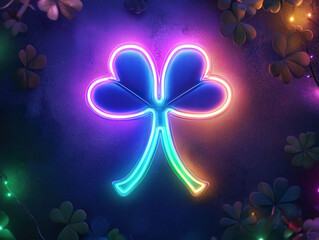 St. Patrick&rsquo;s Day Neon Shamrock Radiating Against the Dark
