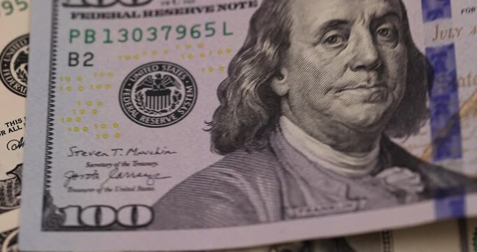 the president on one hundred American dollars, banknotes of genuine American dollars with a face value of one hundred , side obverse close-up