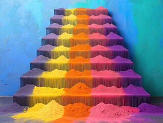 A High-Definition View of Holi Powders in a Cascading Motion