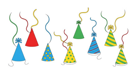 Colorful Party Hats with Streamers Celebrating Festive Event