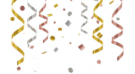 Colorful Metallic Ribbon Streamers and Confetti Falling Celebration Decorations
