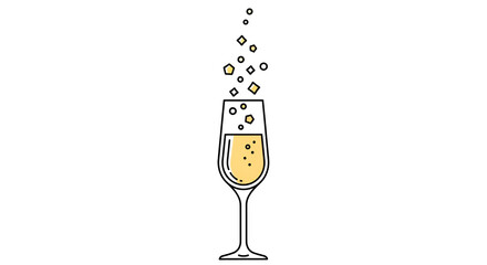 Elegant Champagne Glass with Bubbles on White Background for Celebration and Party Promotions