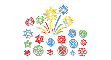 Colorful Fireworks Display on White Background Celebratory Festive Scene