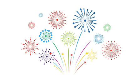 Colorful Firework Display with Bright Explosions on White Background
