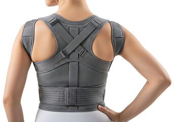 Back posture corrector brace for improved spinal alignment isolated on transparent background