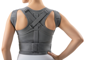Back posture corrector brace for improved spinal alignment isolated on transparent background