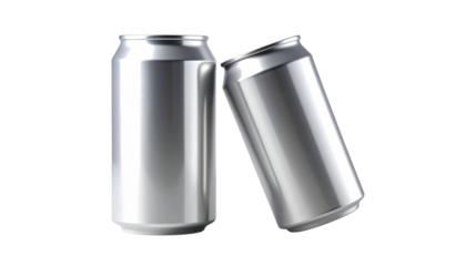  Smooth Matte and Glossy Silver Can Pair Mockup – isolated on transparent background
