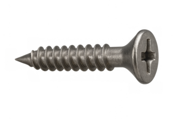 Metal screw featuring a phillips head and pointed tip for securing materials in diy, carpentry, and repair projects