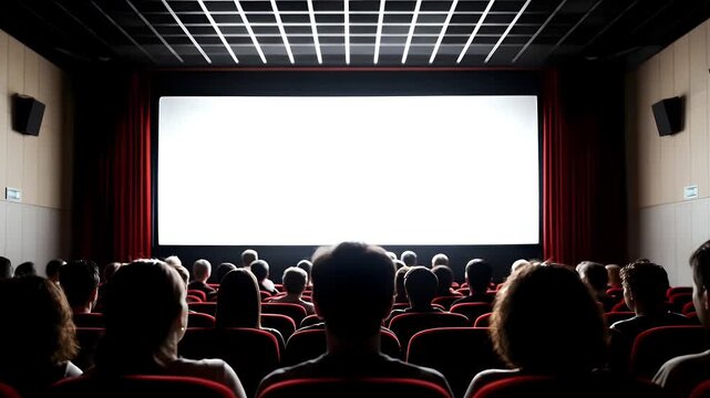 Captivating movie theater audience absorbed in a film on the big screen entertainment and shared experience concept