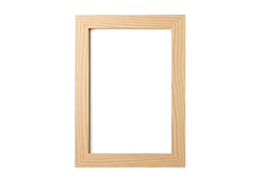 Simple wooden rectangular picture frame isolated on transparent background