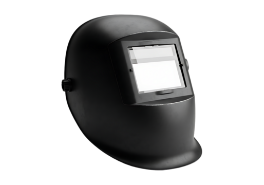 Black welding helmet isolated on transparent background - Powered by Adobe