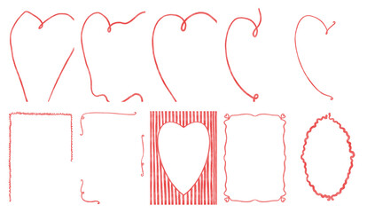 Valentine's Day Ribbon Frame Set, Hand Drawn Bow Borders, Vintage Style Decorative Heart and Rectangular Frames for Greeting Cards, Invitations, Printables