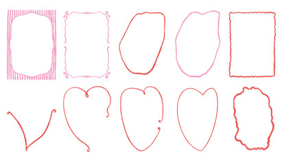 Valentine's Day Ribbon Frame Set, Hand Drawn Bow Borders, Vintage Style Decorative Heart and Rectangular Frames for Greeting Cards, Invitations, Printables