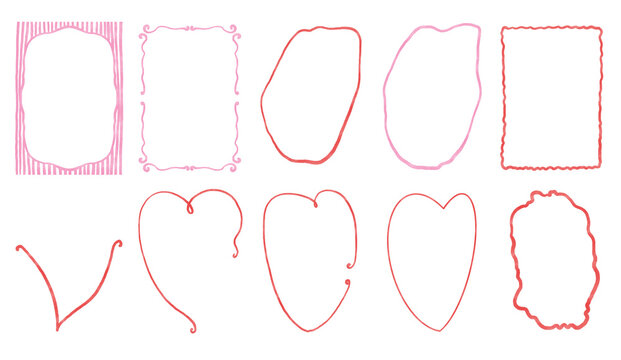 Valentine's Day Ribbon Frame Set, Hand Drawn Bow Borders, Vintage Style Decorative Heart and Rectangular Frames for Greeting Cards, Invitations, Printables