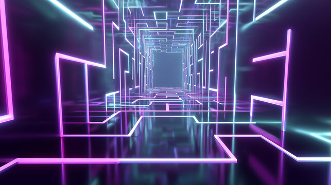 Abstract neon pathway tech glowing corridor