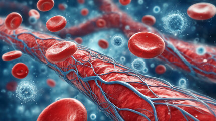 Human vessel interior with flowing red cells