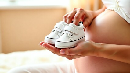 A pregnant mother holds tiny baby shoes, symbolizing anticipation and the joy of expecting a new life