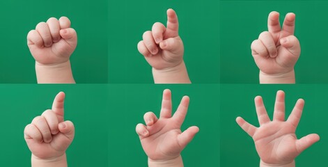 hand gestures set isolated on greenscreen background