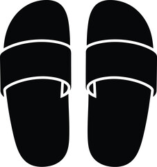 A simple black and white illustration of a pair of open toe slides