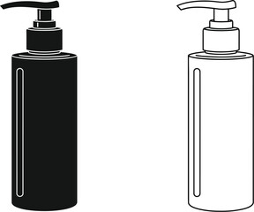 Black and white line drawing of two pump bottles side by side